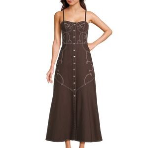 Brown Maxi Dress with Embroidered Details